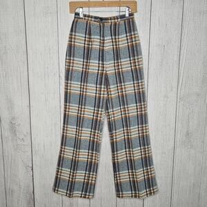 VTG 70s RRRRuss Wool Blend High Rise Plaid Trouser Pants, size 24x28.5